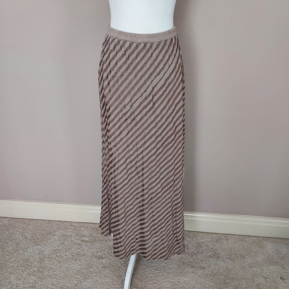 Soft Surroundings Diagonal Ribbon Pattern Tan Maxi Pull-On Skirt Size Large